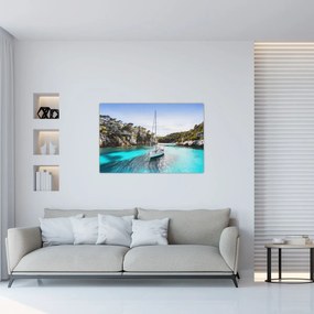 Tablou - Plajă cu barca cu pânze (90x60 cm)