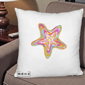 Perna Decorativa Stea de Mare Colorata Psiheledic, 40x40 cm, Alb Pufos, Husa Detasabila, Perna Inclusa, BEKZ®