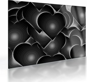 Tablou pe sticlă cu inimile alb - negre (70x50 cm)