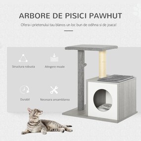 PawHut Centru de Activități pentru Pisici, Culcuș cu Pernă Detașabilă, Stâlp din Sisal, Design Modern, Gri | Aosom Romania