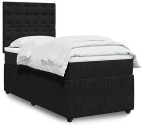 vidaXL Pat box spring cu saltea, negru, 80x200 cm, catifea