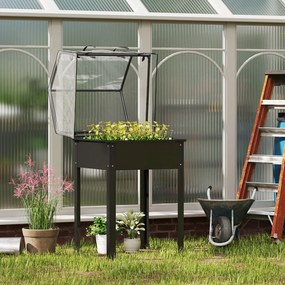 Outsunny Jardinieră cu acoperiș de seră, cutie ridicată pentru plante cu orificii de drenaj, 60 x 60 x 120 cm, Negru | Aosom Romania