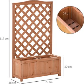 Outsunny Jardinieră cu spalier, bac de flori ridicat, pentru plante cățărătoare, legume, flori, din lemn masiv, interior și exterior, curte, grădină, balcon, 70 x 28 x 117 cm, maro | Aosom Romania