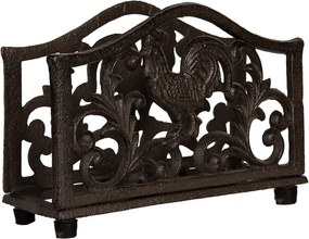 Suport pentru șervețele din fontă maro, cu motiv cocoș, „Le Coq Rustique” – 17x6x12 cm