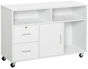 HOMCOM Suport pentru imprimantă cu 2 sertare mobilier de depozitare pe roți rafturi deschise și dulap, 100 x 35 x 65 cm, alb | Aosom Romania