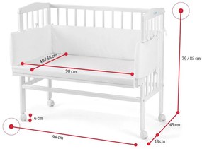 Expedo Pătuț pentru copii 2 în 1 cu saltea și mantinelă de protecție MANULIA 2, 45/58x85/79x94, alb