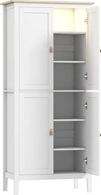 HOMCOM Bufet Înalt de Bucătărie 177 cm, Dulap cu Lumină LED, Reglabil în 3 Culori, Rafturi Ajustabile, Alb | Aosom Romania