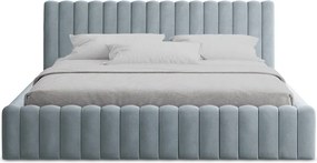Pat matrimonial albastru deschis tapițat cu spațiu de depozitare cu somieră 160x200 cm Lemi – Makamii