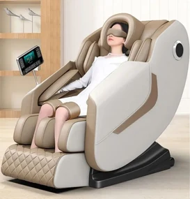 Fotoliu de Masaj GAIUS, Masaj role, Masaj airbaguri, Incalzire, Bluetooth, Zero Gravity, 2 Boxe, Moduri Automate, Reflexoterapie si Presopunctura, Display, Suport picioare extensibil, Piele Ecologica, Bej