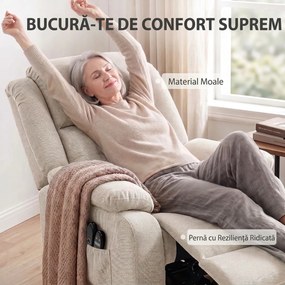 HOMCOM Fotoliu Electric de Ridicare 150°, Șezut Lat, Masaj, Încălzire, Catifea, Bej | Aosom Romania