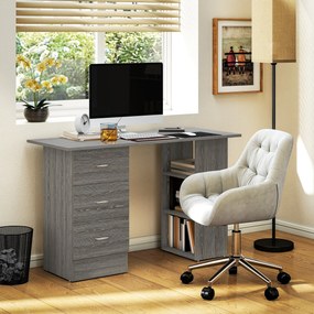 HOMCOM Birou modern cu 3 Sertare si Rafturi in Lemn Alb 120x49x72cm | Aosom Romania