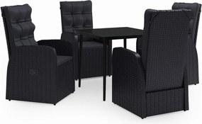 vidaXL Set masă pentru grădină, 5 piese, cu perne, negru
