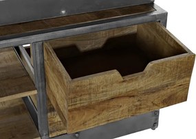 Etajeră înaltă din lemn reciclat și metal cu scară și 4 sertare, „Harbor”