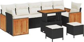 vidaXL Set de canapele pentru grădină cu pernă 10 pcs Negru și Crem