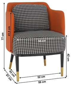 Fotoliu design, model alb-negru/ piele ecologică portocalie, EMREN