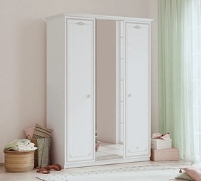 Dulap cu 3 usi si oglinda pentru camera fetelor, Colectia Selena Grey
