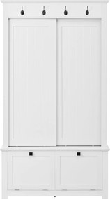 Dulap de hol cu uși glisante și compartiment pentru pantofi integrat, sistem de depozitare multifuncțional cu cârlige, 100x50x180 cm, Alb