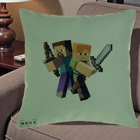 Perna Personalizata Minecraft Steve si Alex, 40x40 cm, Verde, Husa Detasabila, Perna Inclusa, BEKZ®