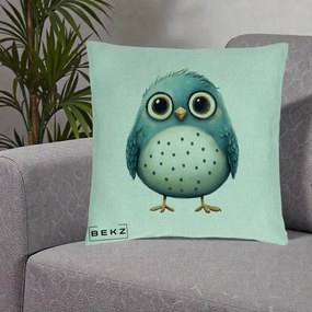 Perna Decorativa Pasare Teal cu Buline Teal, 40x40 cm, Verde Menta, Husa Detasabila, Perna Inclusa, BEKZ®