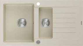 Mexen Matias chiuvetă de granit cu 1,5 compartimente și scurgător 900 x 505 mm, bej, sifon crom - 6502901505-69