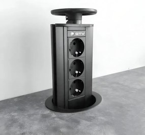 Priză încorporabilă în blat GTV, 3 prize Schuko, negru, D:100 mm Aluminiu, Negru, D:100 mm