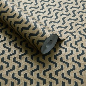 Tapet Rattan, Bracken Gold and Black Luxury Geometric, 1838 Wallcoverings, 5.3mp / rola