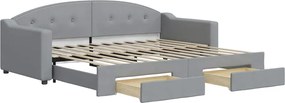 vidaXL Pat de zi cu extensie și sertare, gri deschis, 90x200cm textil