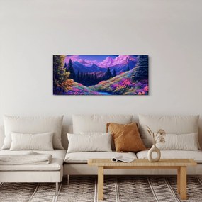 Tablou - Peisaj violet la lună plină (120x50 cm)