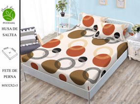 Husa de pat cu elastic 180x200 din Bumbac Finet + 2 Fete de Perna - Cercuri Colorate