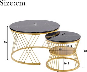 Set modern de măsuțe nesting, 2 piese, 70x70x45 cm/45x45x40 cm, Negru