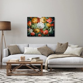 Tablou pe sticlă cu buchet pictat de flori (70x50 cm)