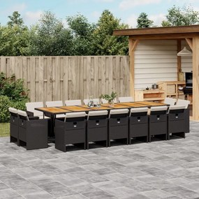 vidaXL Set mobilier de grădină cu perne, 17 piese, negru, poliratan