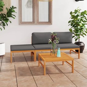 3087249 vidaXL Set mobilier grădină cu perne gri, 4 piese, lemn masiv de tec