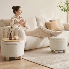 HOMCOM Taburet Rotund cu Spațiu de Depozitare, Capac, 19 L, Material Textil cu Aspect de Iută, 38,5x38,5x33,5 cm, Bej | Aosom Romania
