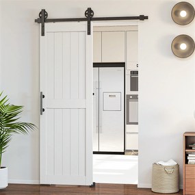 HOMCOM Ușă glisantă în stil rustic din lemn și oțel, Alb și Negru | Aosom Romania