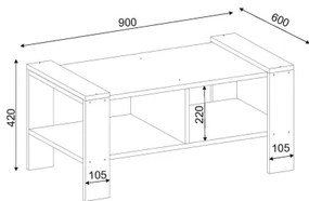Măsuță de cafea ERICA 42x90 cm albă/maro