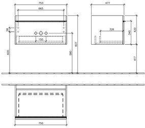 Mobilier lavoar baie gri cu sertar, 75 cm, Villeroy  Boch, Venticello 753x420x502 mm, Gri