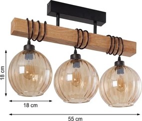 Brilagi - Lustră aplicată WOOD GLASS 3xE27/60W/230V pin/negru/maro fumuriu