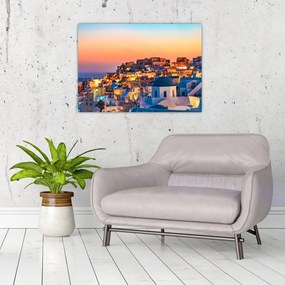 Tablou pe sticlă - Santorini în amurg (70x50 cm)