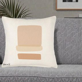 Perna Decorativa Abstract Forme Bej Poudre, 40x40 cm, Crem Reliefat, Husa Detasabila, Perna Inclusa, BEKZ®
