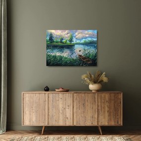 Tablou- Pictură în ulei, seară de vară lângă lac (70x50 cm)