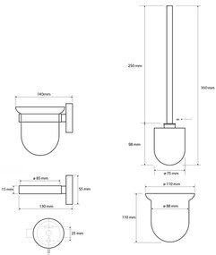 Perie de toaletă SAPHO XS301 X-Steel de perete,din oțel inoxidabil periat