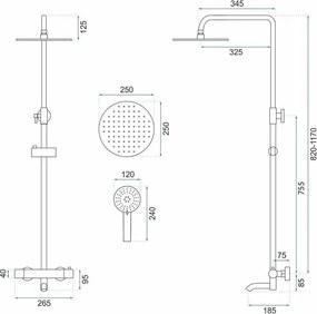 Coloana de dus cu termostat REA Lungo cupru periat