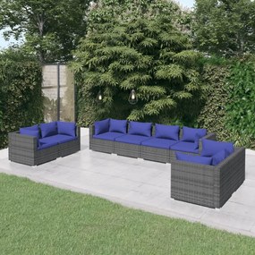 3102286 vidaXL Set mobilier de grădină cu perne, 8 piese, gri, poliratan