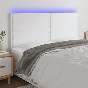 3122387 vidaXL Tăblie de pat cu LED, alb, 180x5x118/128 cm, piele ecologică