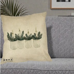 Perna Decorativa Lumanari in Borcane cu Eucalipt, 40x40 cm, Crem, Husa Detasabila, Perna Inclusa, BEKZ®