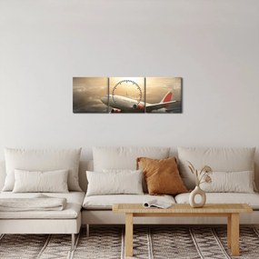 Tablou - Avion în nori (cu ceas) (90x30 cm)