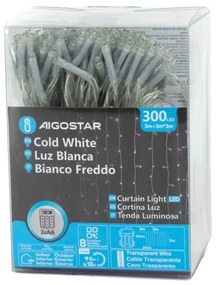 Instalație LED de Crăciun de exterior Aigostar 300xLED/8 funcții 3xAA 6x2m IP44 alb rece