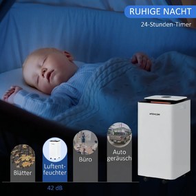 HOMCOM Dezumidificator Portabil de 10L/Zi cu 5 Moduri, 2 Viteze, Timer 24h și Roți, 25x25x50,5 cm, Alb | Aosom Romania