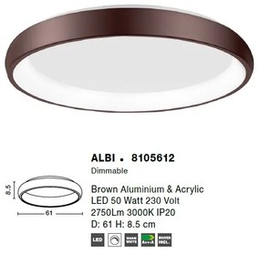 Plafoniera LED moderna design slim 61cm ALBI maro NVL-8105612